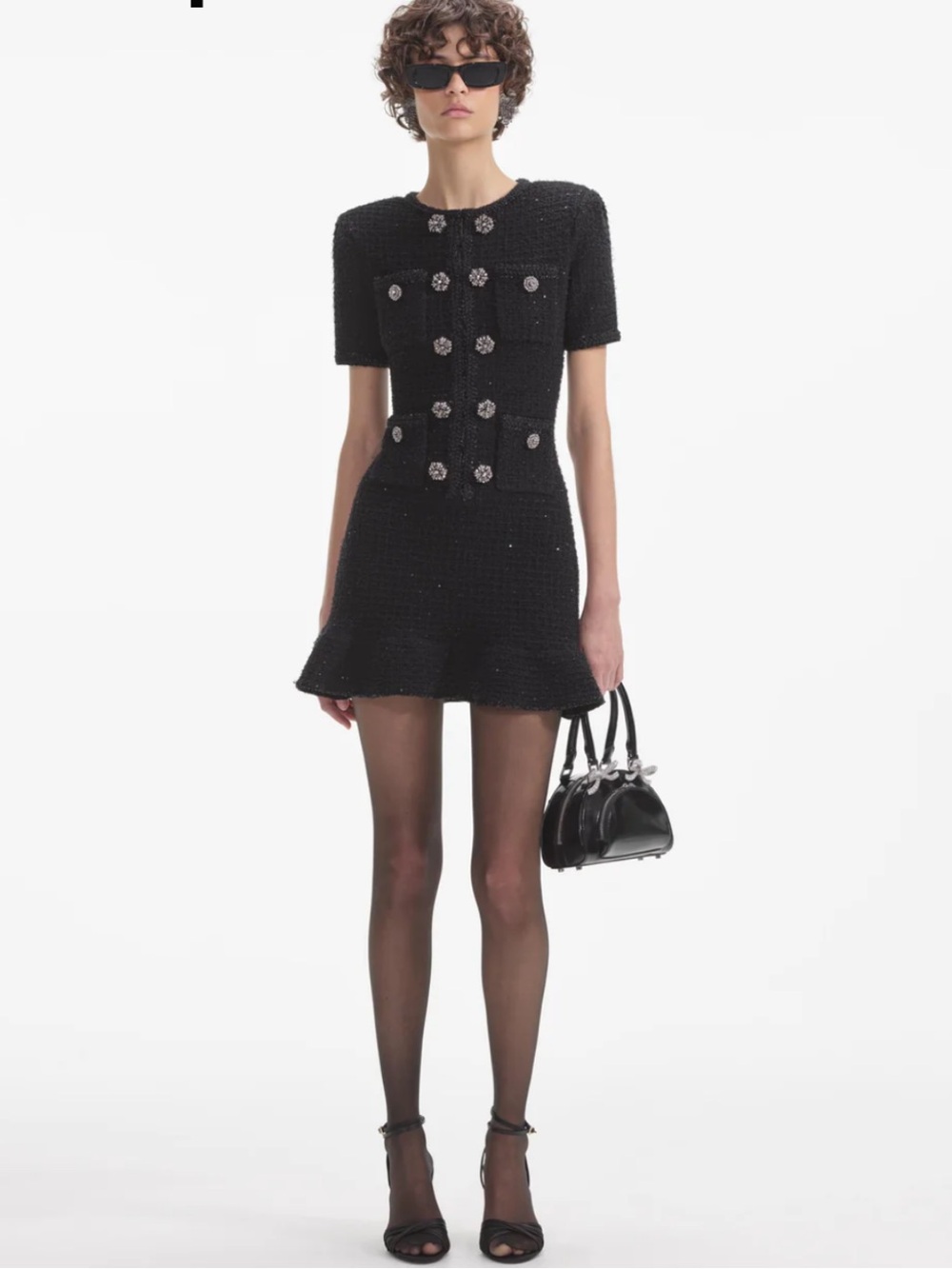 Self-Portrait Black Knit Button Mini Dress